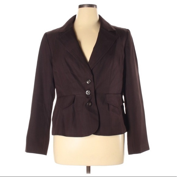 Isabella 14 brown pinstripe fully lined 3‎ button classic preppy career blazer - Picture 1 of 8